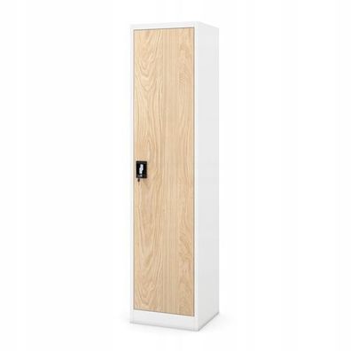 Büroschrank Aktenschrank Metallschrank Lagerschrank 185 x 45 x 40 cm Weiß-Holzoptik