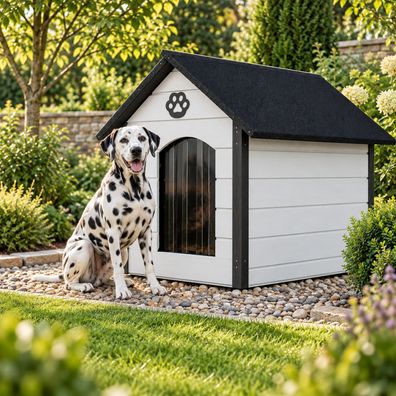 QLS Hundehütte 104x74 cm Größe XL isoliert aus Holz draußen Weiß-Grau 9064