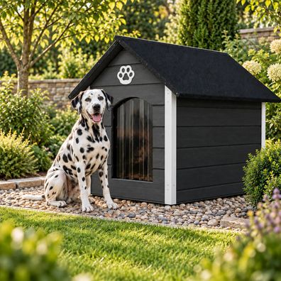 QLS Hundehütte 104x74 cm Größe XL isoliert aus Holz für draußen Grau-Weiß 9065