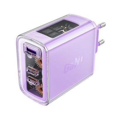 Acefast GaN Ladegeraet 65W, 3 Anschluesse (1x USB, 2x USB-C), violett (A45)
