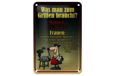 Blechschild Grillen Männer Fleisch Bier, 3 vers. Größen, Spruch