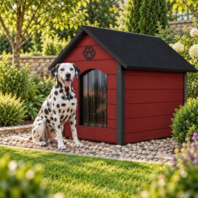 QLS Hundehütte 104x74 cm Größe XL isoliert aus Holz für draußen Rot-Anthrazit 9066