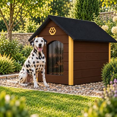 QLS Hundehütte 104x74 cm Größe XL isoliert aus Holz für draußen Braun-Honig 9067