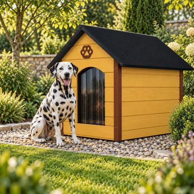 QLS Hundehütte 104x74 cm Größe XL isoliert aus Holz für draußen Honig-Braun 9068