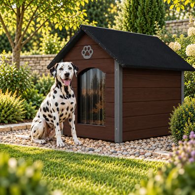 QLS Hundehütte 104x74 cm Größe XL isoliert aus Holz für draußen Braun-Anthrazit 9069