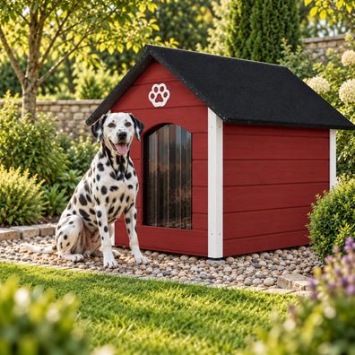QLS Hundehütte 104x74 cm Größe XL isoliert aus Holz für draußen Rot-Weiß 9070