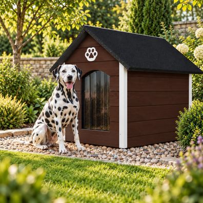 QLS Hundehütte 104x74 cm Größe XL isoliert aus Holz für draußen Braun-Weiß 9071