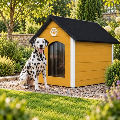 QLS Hundehütte 104x74 cm Größe XL isoliert aus Holz für draußen Honig-Weiß 9072