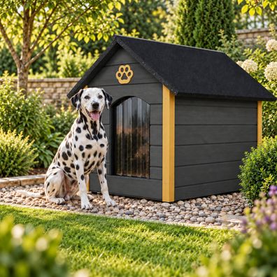 QLS Hundehütte 104x74 cm Größe XL isoliert aus Holz für draußen Grau-Honig 9073