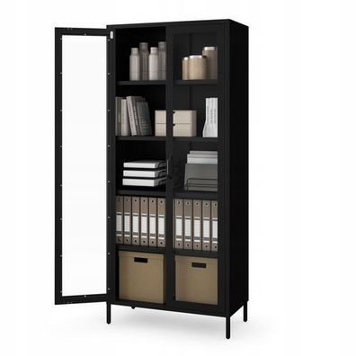 Vitrinenschrank Wohnzimmerschrank mit 4 Fachböden Vitrine Glitzernd Metall Schwarz