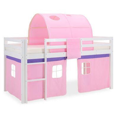 Hochbett Kinderbett Tunnel Vorhang rosa 90x200 Jugendbett Kiefer