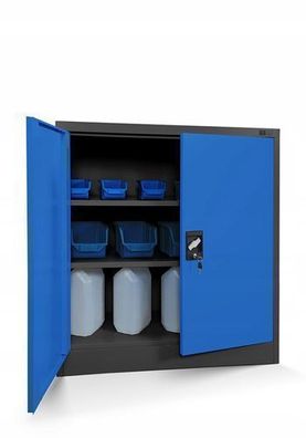 Kleiner Aktenschran Büroschrank mit Flügeltüren 93 x 90 x 40 cm Anthrazit-blau
