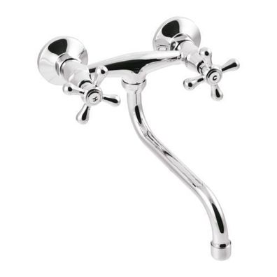 Küchenarmatur Wandmontage Wasserhahn ROMA 20 cm Küchenmischer für Küche in Silber