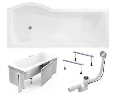 Badewanne Rechteck Inspiro 150x70 Rechts Styropor Duschwand | Ablauf & Füße GRATIS !