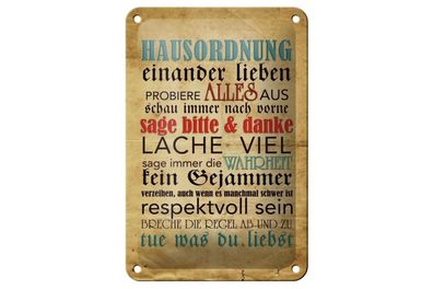 Blechschild Hausordnung sage bitte danke, 3 vers. Größen, Spruch