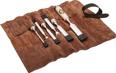 Kirschen Stechbeitelsatz in Ledertasche 6-tlg. mit Weißbuchenheft 6-10-12-16-20-26
