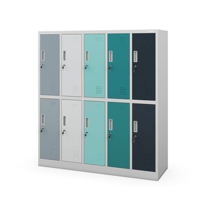 Schul-Sicherheitsschrank in Grau-Blau-Dunkelblau: 10-Fächer-Modell, 136 x 150 x 45 cm