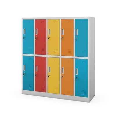 Grau-bunter Arbeitsschutz-Schulspind: 10-Fächer-Modell, 1360 x 1500 x 450 mm