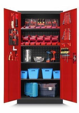 Werkzeugschrank TC01A Stahl Anthrazit/Rot 185x92x50cm Flügeltüren