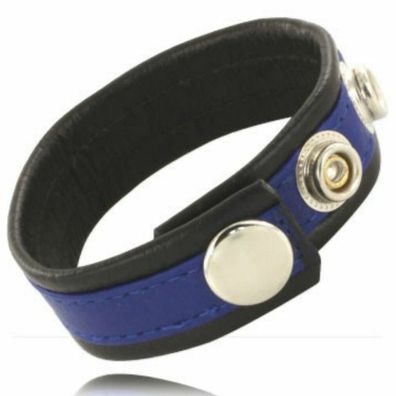 Leather BODY COCK AND BALL STRAP WITH SNAPS - BLACK AND BLUE