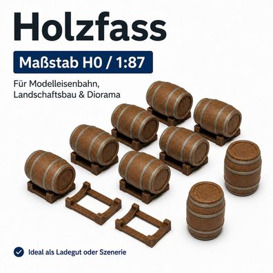 H0 1:87 Holzfass / Bierfass 10er Set mit Fasshalter