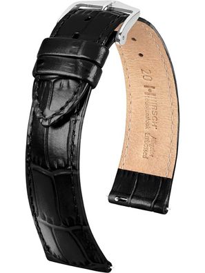 Hirsch Leder-Uhrenarmband Louisianalook L 20 mm Schwarz 03427050-2-20