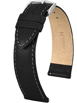 Hirsch Uhren-Lederarmband Forest L 20 mm Schwarz 17920250-2-20