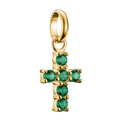 Thomas Sabo Schmuck Anhänger Kreuz Goldfarben mit Grünen Steinen CC1206-M01-6