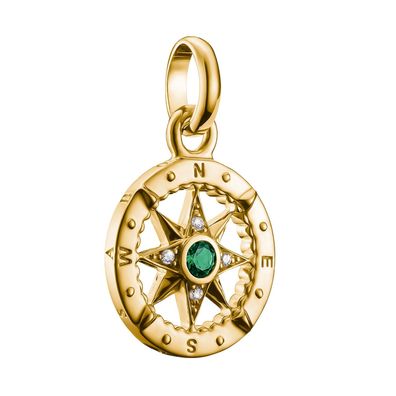 Thomas Sabo Schmuck Anhänger Kompass Goldfarben mit Grünem Stein CC1261-M01-6