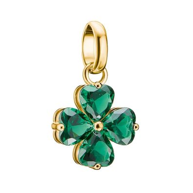 Thomas Sabo Schmuck Charm-Anhänger Kleeblatt Goldfarben Grüne Steine CC1326-M01-6