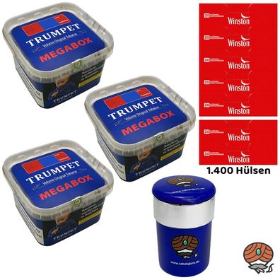 Trumpet Original Tobacco Volumentabak Megabox 3x 220g, Winston Hülsen Autoascher