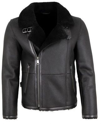 Jilani - Herren Lammfelljacke Lederjacke schwarz