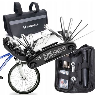 Wozinsky WMZ-01N 16-in-1 Fahrrad Multitool Set mit Pumpe Flickzeug Schwarz