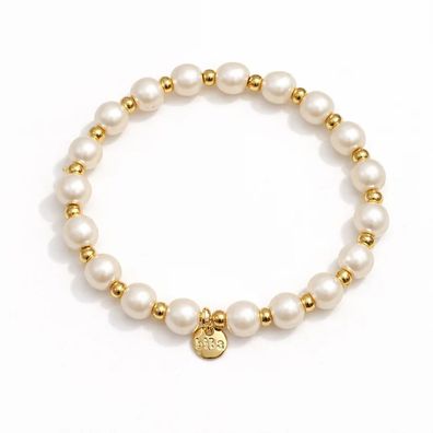 Armband elastisch Blassrosa Perlmutt und goldfarbene Perlen elegant Trend Biba