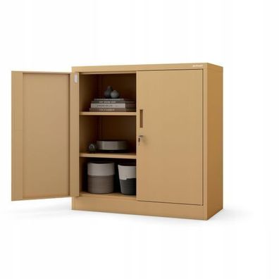 Kleiner Aktenschran Büroschrank mit Flügeltüren 93 x 90 x 40 cm Beige