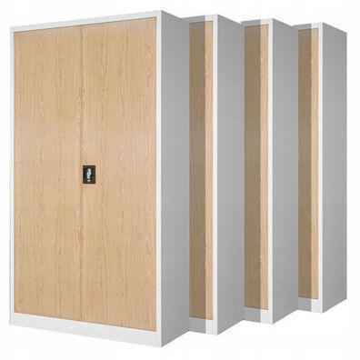 4er Set Aktenschrank Metallschrank Büroschrank 195 x 90 x 40 cm Weiß/Holzoptik