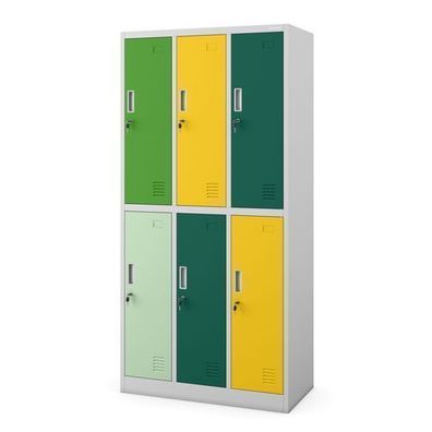 6-türiger Arbeitsschutz-Garderobenschrank in Grau-Grün-Gelb: 900 x 1850 x 450 mm