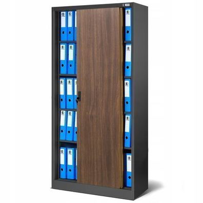 Aktenschrank Büroschrank mit Schiebetüren 185x90x40 cm Anthrazit-Holzoptik