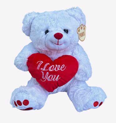 Plüschfigur Bär - I Love You - Figur Kuscheltier Plüsch 25 cm Groß NEU Weiß