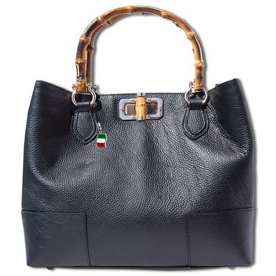 Florence Henkeltasche Holz schwarz Leder Damen 36x27x13 OTF126S