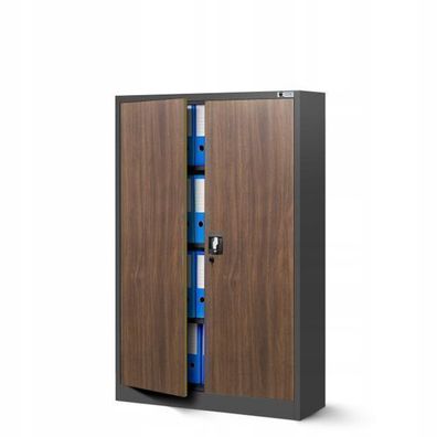 Aktenschrank Metallschrank Werkzeugschrank 140 x 90 x 40cm Anthrazit-Holzoptik