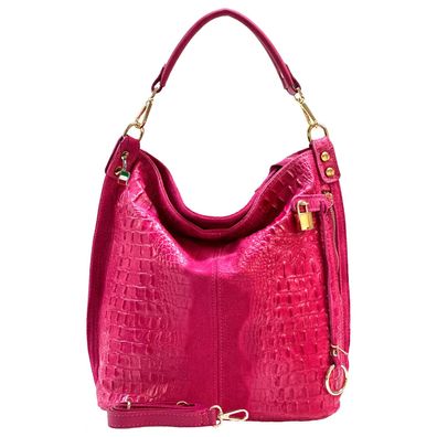 Florence Leder Tasche Damen Beuteltasche Shopper fuchsia pink 41x14x33cm OTF162P