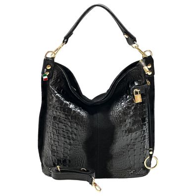 Florence Leder Tasche Damen Beuteltasche Shopper schwarz 41x14x33cm OTF162S