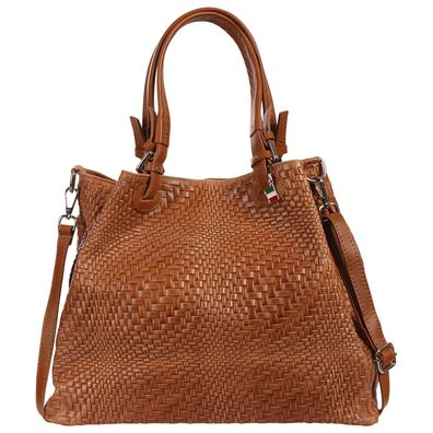 Florence Damen Handtasche Echtleder braun Flechtmuster OTF163C