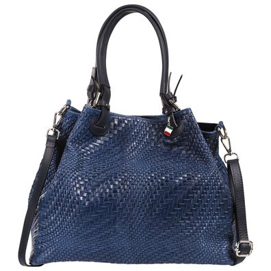 Florence Damen Handtasche Echtleder jeansblau Flechtmuster OTF163M