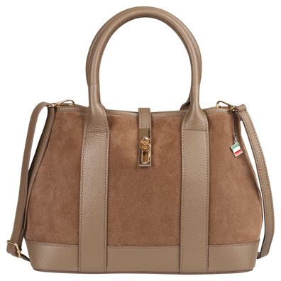 Florence Leder Tasche Damen Schultertasche taupe dunkelgrau 36x145x23cm OTF186I6