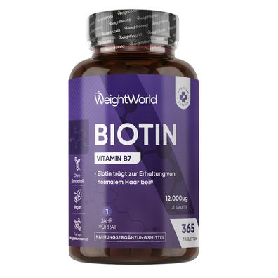 WeightWorld Biotin Tabletten - 12.000 mcg/Portion - 365 vegane Tabletten