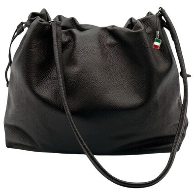 Florence Leder Tasche Damen Schultertasche Beuteltasche schwarz OTF197S1