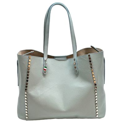 Florence Leder Tasche Damen Schultertasche Tote Bag hellblau 40x20x30cm OTF198H1