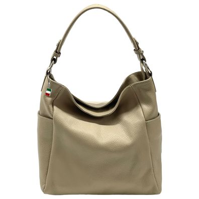Florence Leder Tasche Damen Schultertasche taupe beige 37x12x26cm OTF199I5